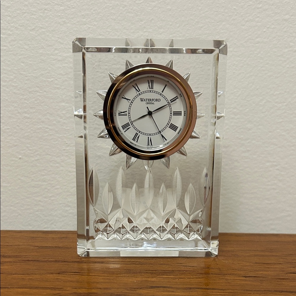 Lismore Waterford Crystal Small Clock with Gold Trim - Works & Great Condition
